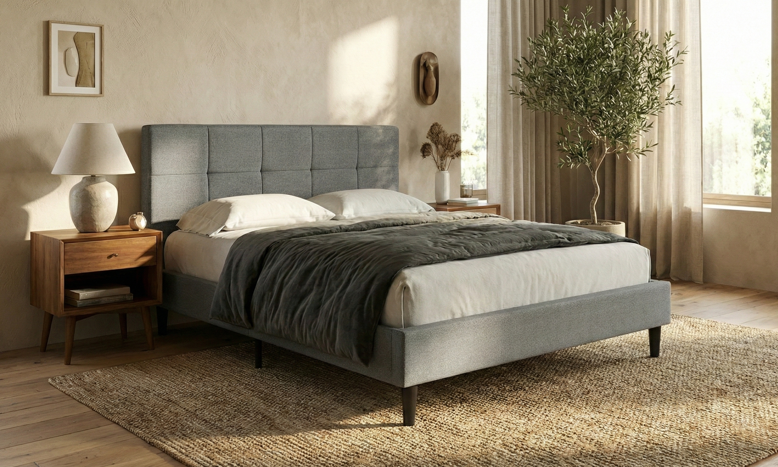 מיטה מרופדת + מזרן + כריות