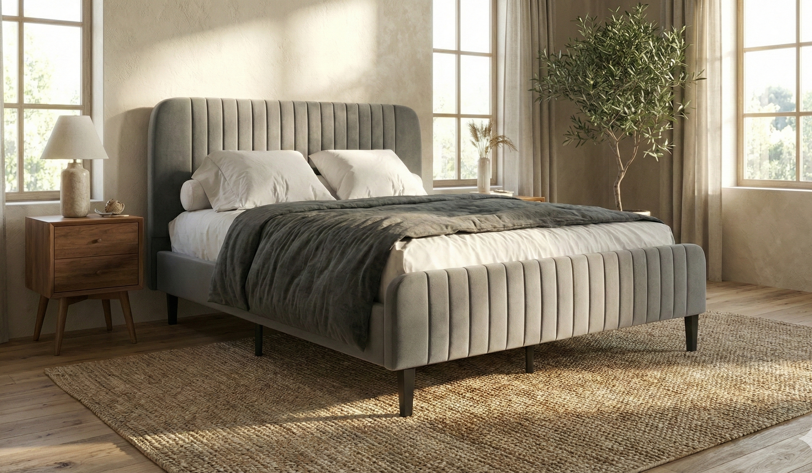 מיטה מרופדת + מזרן + כריות